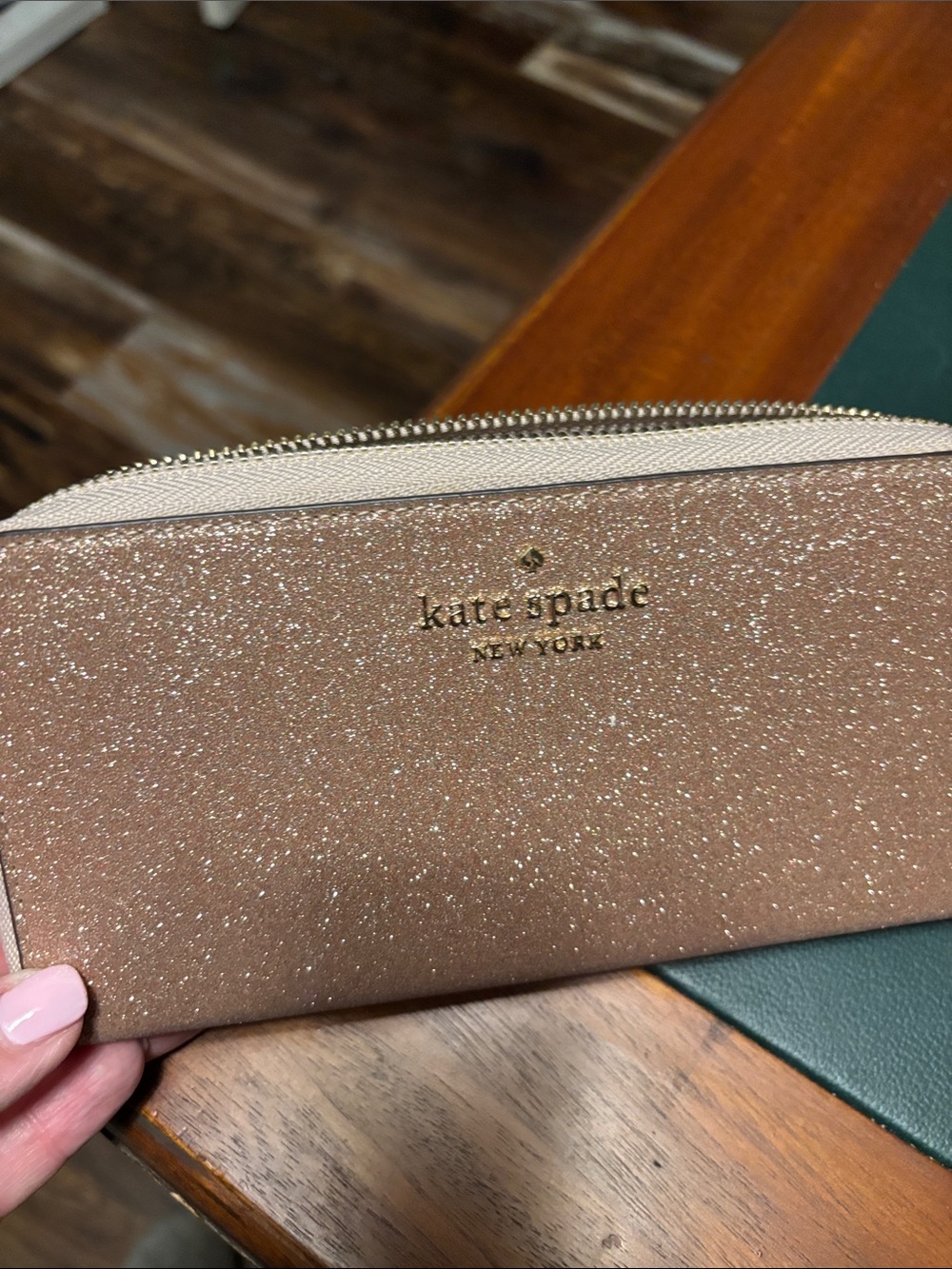 kate spade Rose Gold Glitter Zip Pouch